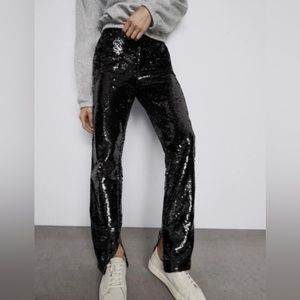 ZARA Sequin Slits High Waist Pants